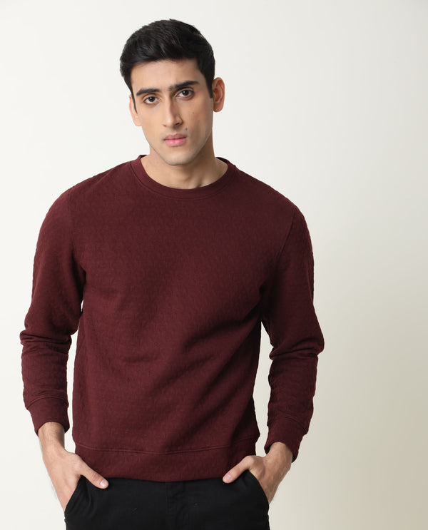 Rare Rabbit Tony Primary Maroon Sweatshirt Cotton Poly Fabric Full Sleeve Crew Neck Slim Fit
