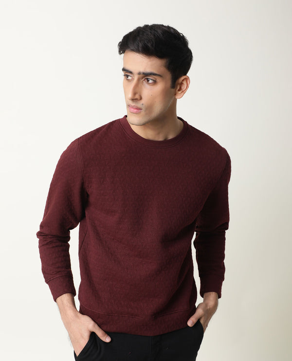 Rare Rabbit Tony Primary Maroon Sweatshirt Cotton Poly Fabric Full Sleeve Crew Neck Slim Fit