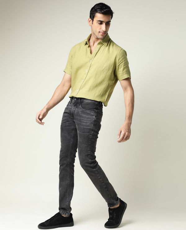Rare Rabbit Men's Jardin Black Mid Wash Mid-Rise Slim Fit Jeans