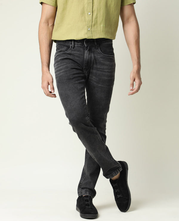 Rare Rabbit Men's Jardin Black Mid Wash Mid-Rise Slim Fit Jeans
