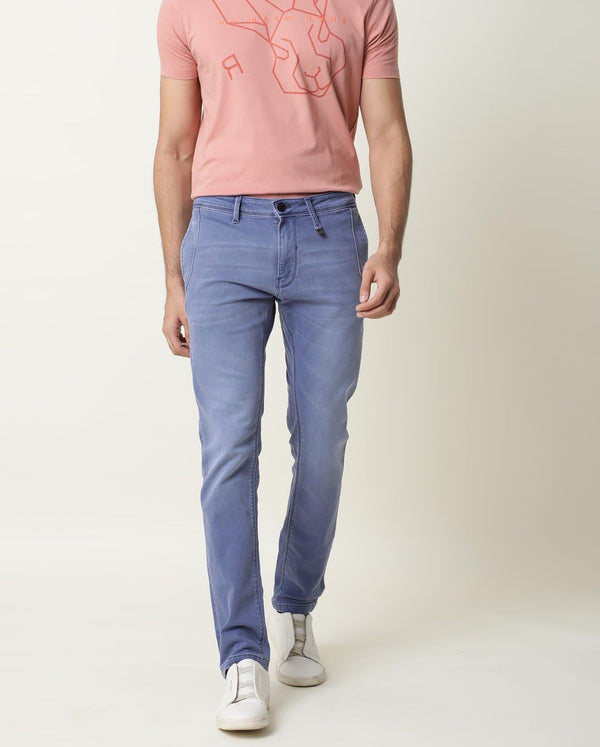 Rare Rabbit Men's Lojas Light Blue Mid Wash Mid-Rise Slim Fit Jeans