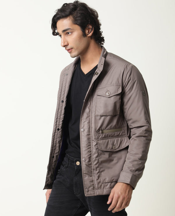 Rare Rabbit Mass Primary Beige Jacket Polyester Fabric Full Sleeve Mock Collar Slim Fit