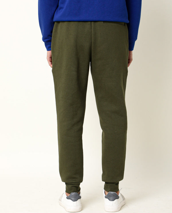 Rare Rabbit Men's Chase Olive Cotton Polyester Fabric Drawstring Slim Fit Track Pant