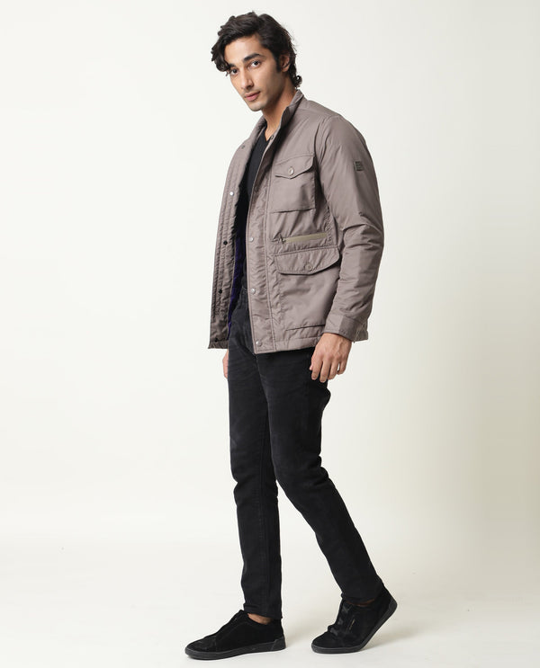 Rare Rabbit Mass Primary Beige Jacket Polyester Fabric Full Sleeve Mock Collar Slim Fit