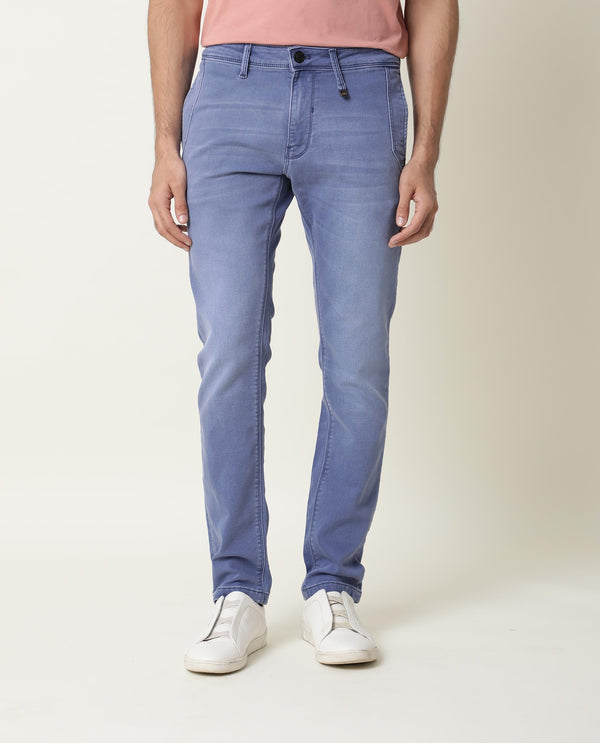 Rare Rabbit Men's Lojas Light Blue Mid Wash Mid-Rise Slim Fit Jeans