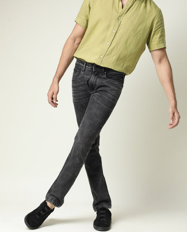 Rare Rabbit Men's Jardin Black Mid Wash Mid-Rise Slim Fit Jeans
