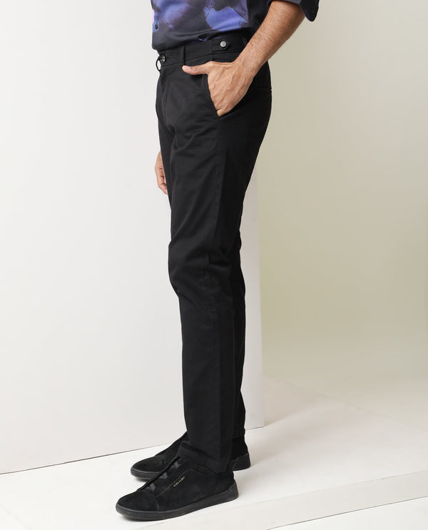 Rare Rabbit Men's Trans Black Solid Mid-Rise Regular Fit Trouser