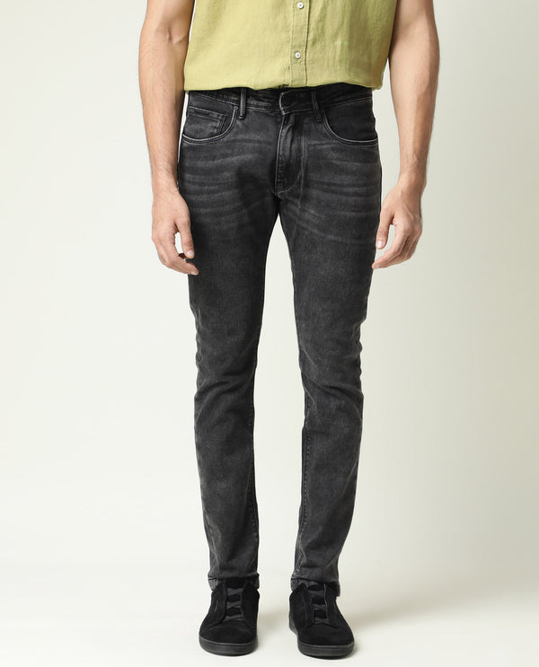 Rare Rabbit Men's Jardin Black Mid Wash Mid-Rise Slim Fit Jeans