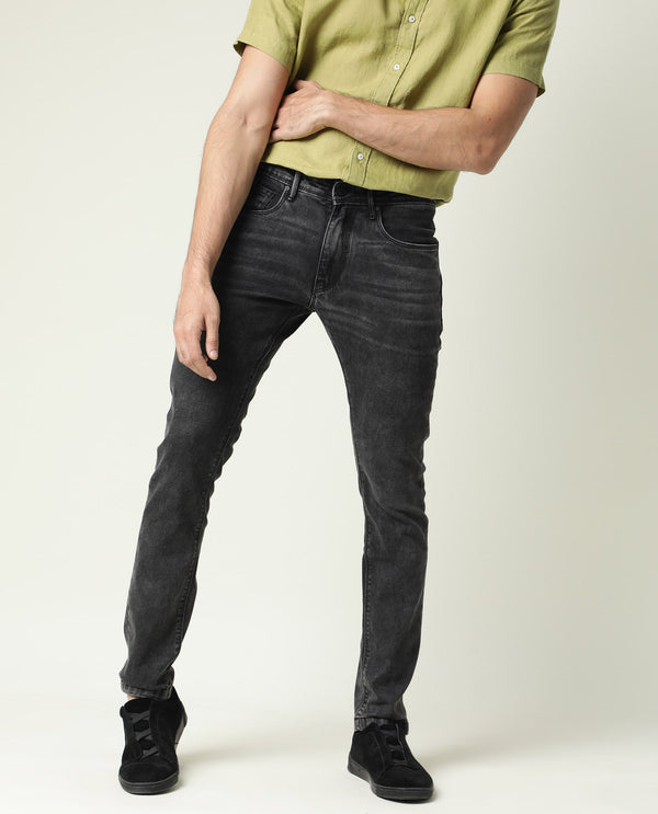 Rare Rabbit Men's Jardin Black Mid Wash Mid-Rise Slim Fit Jeans