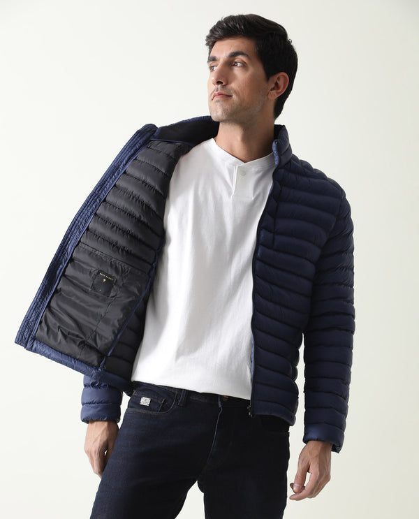 Rare Rabbit Men's Paralite Blue High Neck Puffer Jacket