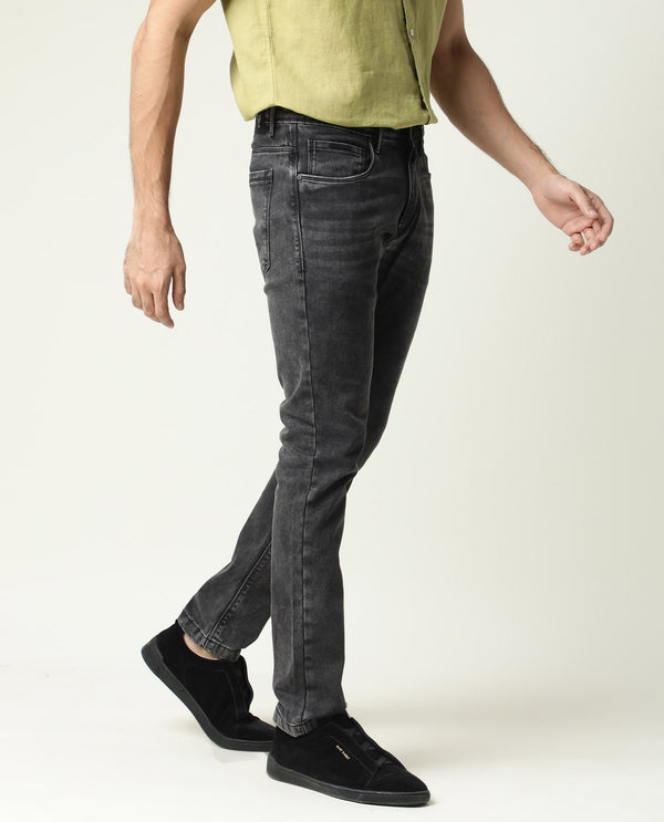 Rare Rabbit Men's Jardin Black Mid Wash Mid-Rise Slim Fit Jeans