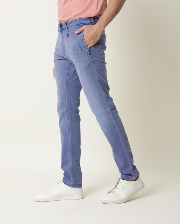 Rare Rabbit Men's Lojas Light Blue Mid Wash Mid-Rise Slim Fit Jeans