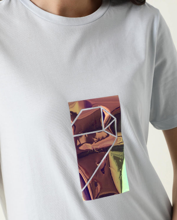 Rareism Women Gulf Pastel Blue Cotton Fabric Regular Fit Half Sleeves Graphic Print Crew Neck T-Shirt