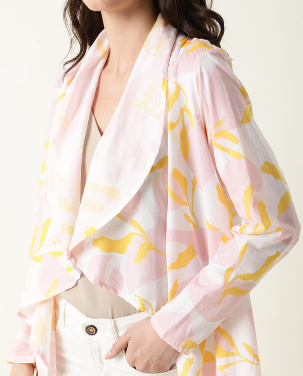 Rareism Women Noki Pink  Regular Fit Knee Length Floral Print Collarless Outer Wear