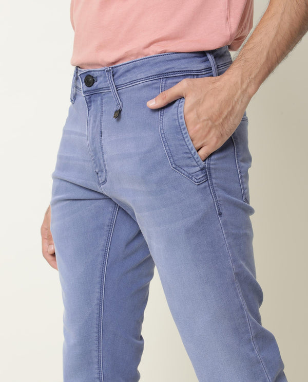 Rare Rabbit Men's Lojas Light Blue Mid Wash Mid-Rise Slim Fit Jeans
