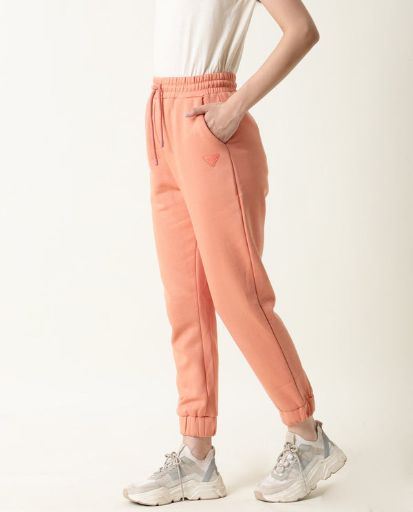 Rareism Women Neo-1 Orange Poly Cotton Fabric Tailored Fit Solid Mid Rise Ankle Length Track Pant