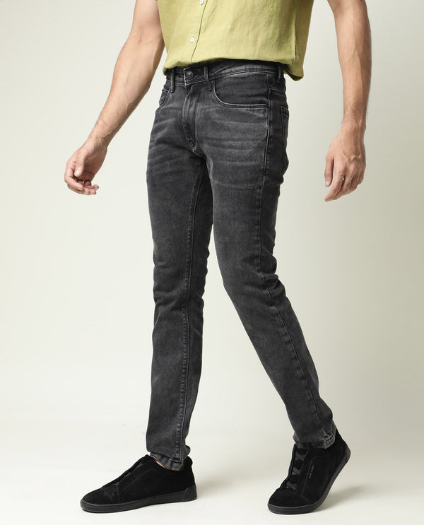Rare Rabbit Men's Jardin Black Mid Wash Mid-Rise Slim Fit Jeans