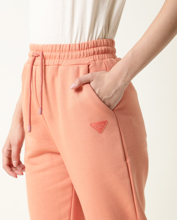 Rareism Women Neo-1 Orange Poly Cotton Fabric Tailored Fit Solid Mid Rise Ankle Length Track Pant