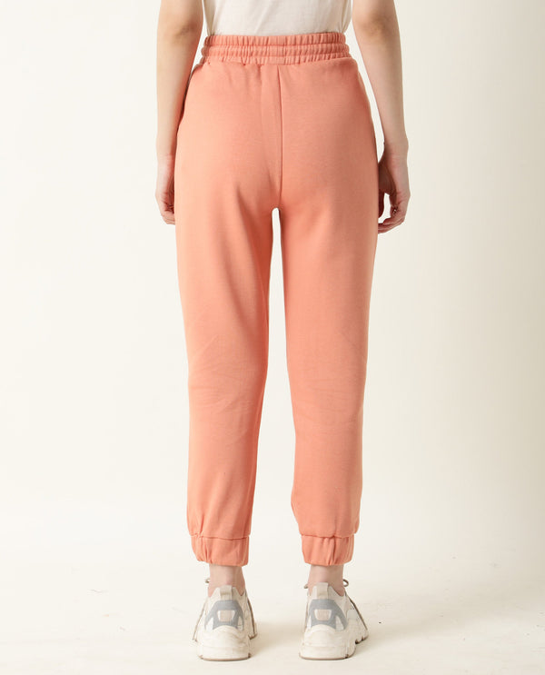 Rareism Women Neo-1 Orange Poly Cotton Fabric Tailored Fit Solid Mid Rise Ankle Length Track Pant