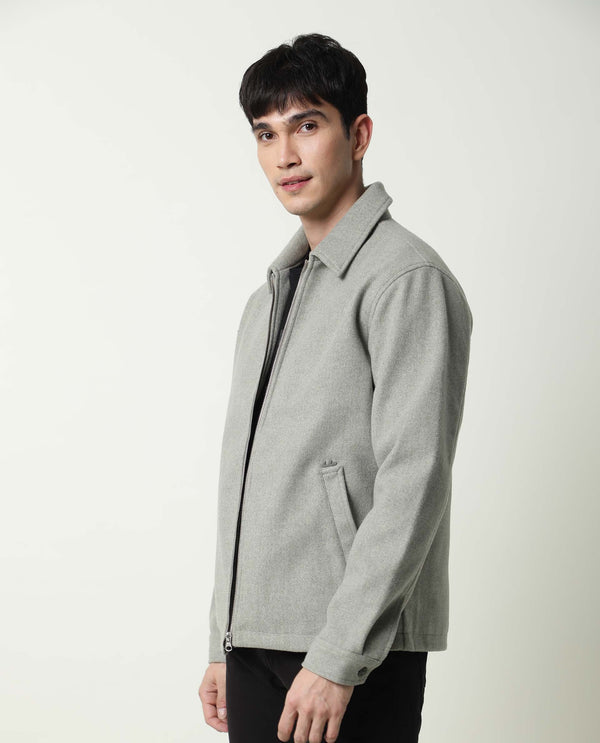 Rare Rabbit Men's Tweeder Light Green Textured Broad Collar Jacket