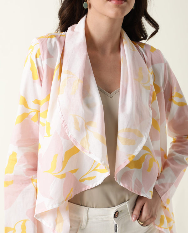 Rareism Women Noki Pink  Regular Fit Knee Length Floral Print Collarless Outer Wear