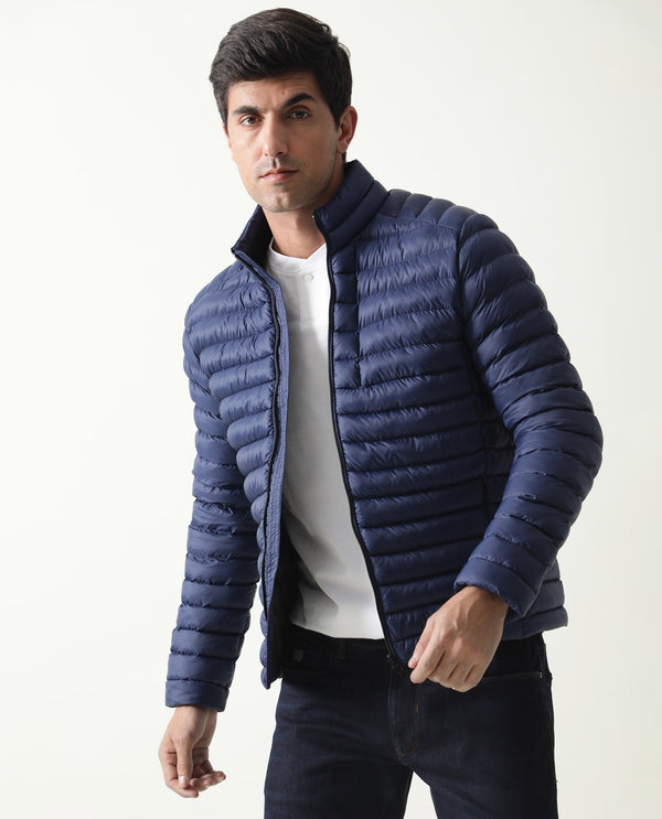 Rare Rabbit Men's Paralite Blue High Neck Puffer Jacket