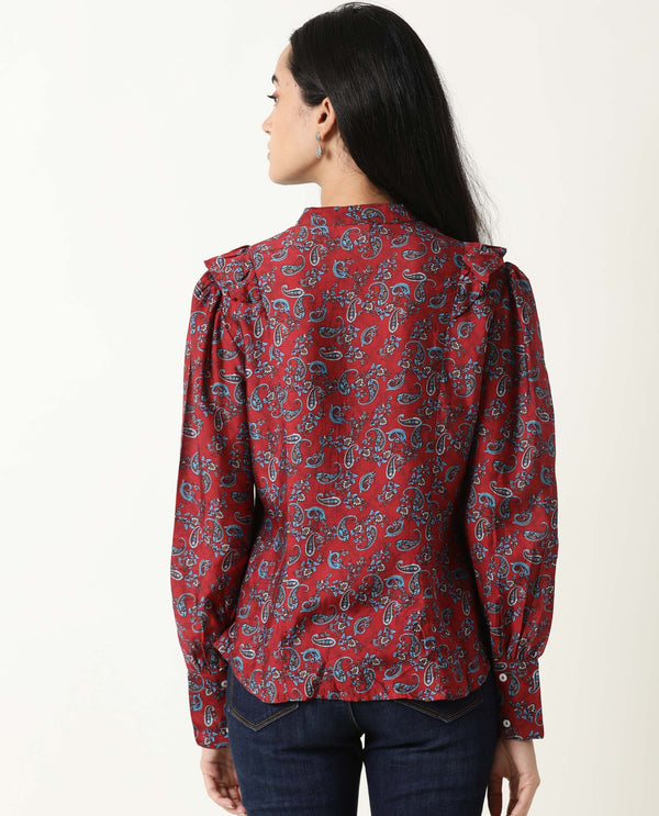 Rareism Womens Pumpkin Maroon Top Modal Fabric Regular Fit Regular Sleeves Mandarin Neck