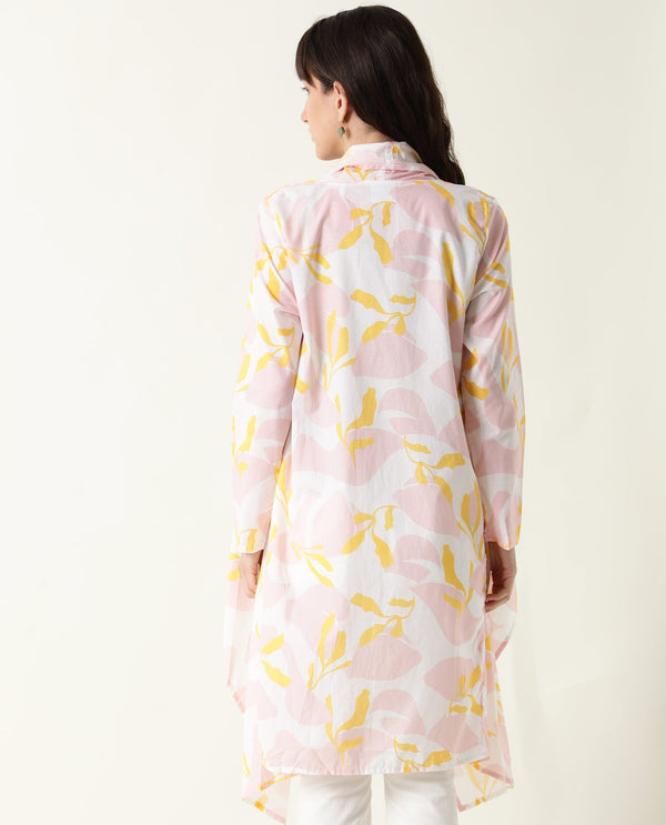 Rareism Women Noki Pink  Regular Fit Knee Length Floral Print Collarless Outer Wear