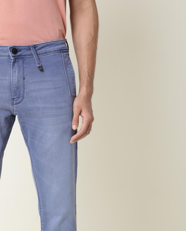 Rare Rabbit Men's Lojas Light Blue Mid Wash Mid-Rise Slim Fit Jeans