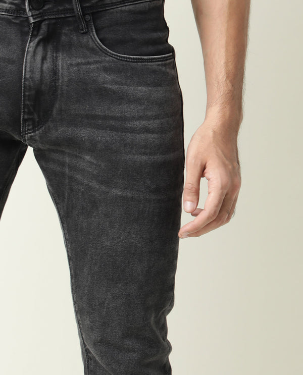 Rare Rabbit Men's Jardin Black Mid Wash Mid-Rise Slim Fit Jeans