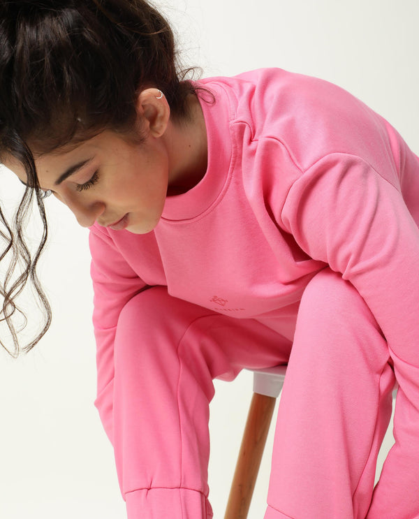 Rareism Women Necker Pink  Relaxed Fit Full Sleeves Solid High Neck Sweatshirt