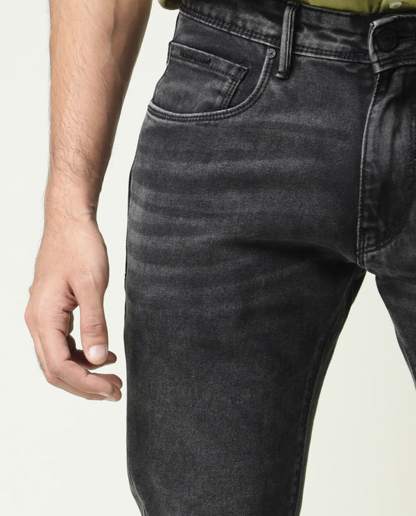 Rare Rabbit Men's Jardin Black Mid Wash Mid-Rise Slim Fit Jeans