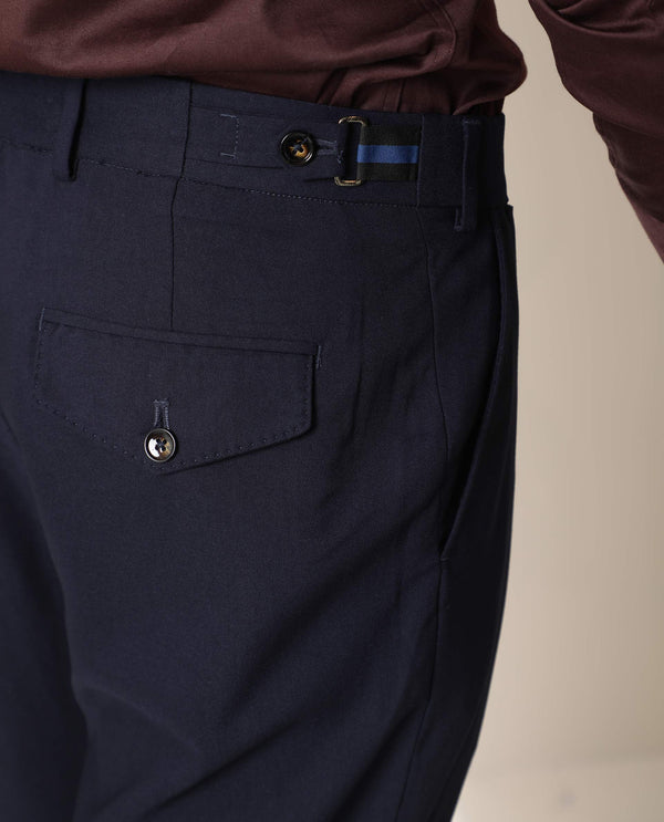 Rare Rabbit Men's Glade Dark Navy Solid Mid-Rise Regular Fit Trouser
