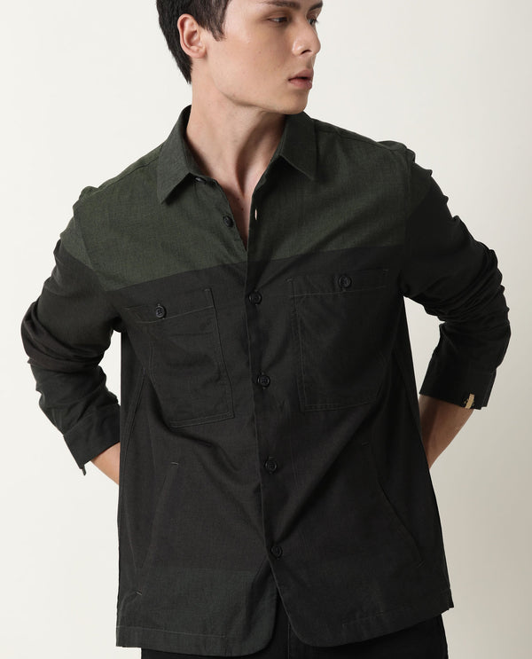 Rare Rabbit Men's Corbin Primary Green Two-Tone Regular Collar Jacket
