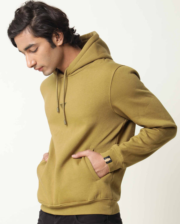 Rare Rabbit Peach Primary Olive Sweatshirt Cotton Poly Fabric Full Sleeve Hoodie Slim Fit