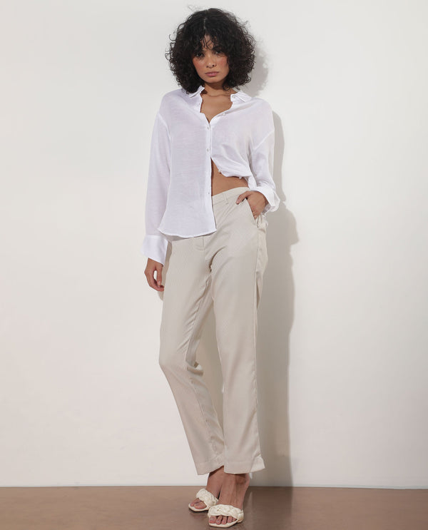 Rareism Women Maeve Dark Beige Poly Viscose Fabric Button Fly Closure Tailored Fit Plain Ankle Length Trousers