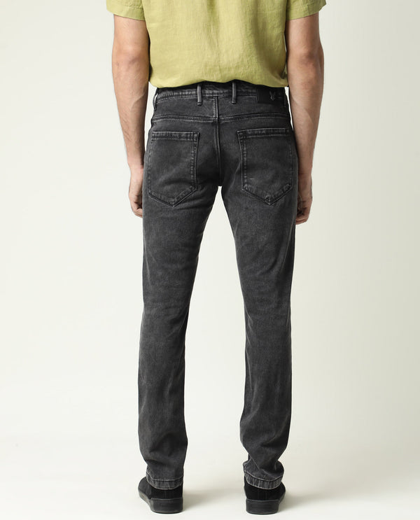 Rare Rabbit Men's Jardin Black Mid Wash Mid-Rise Slim Fit Jeans