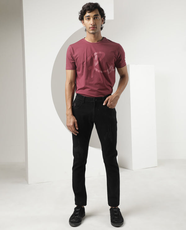 Rare Rabbit Men's Astral Black Rinse Wash Mid-Rise Slim Fit Jeans