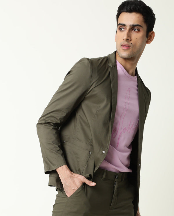 Rare Rabbit Men's Glaze Olive Plain Lightweight Blazer/Jacket