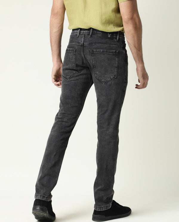 Rare Rabbit Men's Jardin Black Mid Wash Mid-Rise Slim Fit Jeans