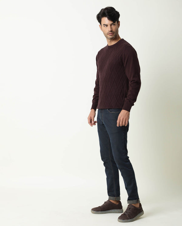 Rare Rabbit Men'S Cable Brown Sweater Cotton Fabric Full Sleeves