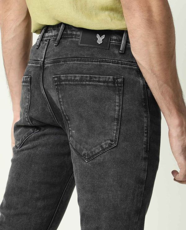 Rare Rabbit Men's Jardin Black Mid Wash Mid-Rise Slim Fit Jeans