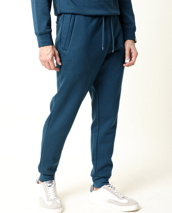Rare Rabbit Men's Chase Petrol Cotton Polyester Fabric Relaxed Fit Mid Rise Track Pant