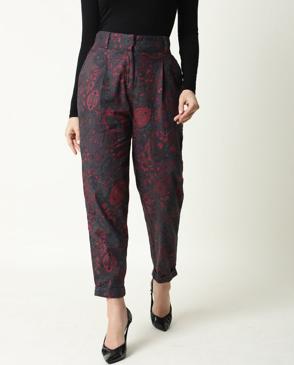 Rareism Women Croma Pink Trousers Cotton Fabric Printed