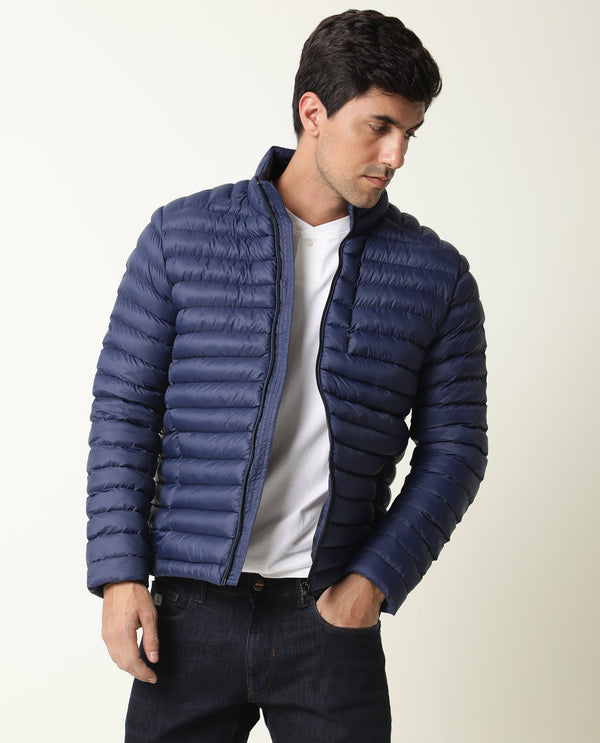 Rare Rabbit Men's Paralite Blue High Neck Puffer Jacket