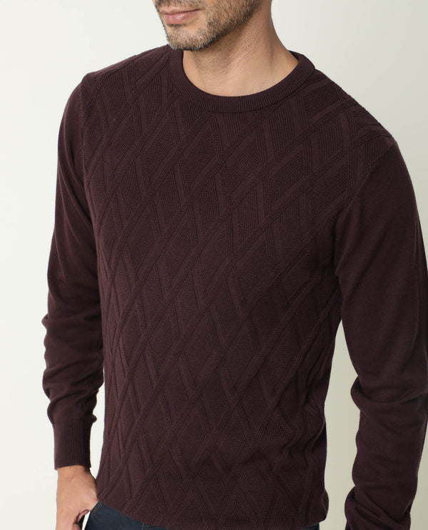 Rare Rabbit Men'S Cable Brown Sweater Cotton Fabric Full Sleeves