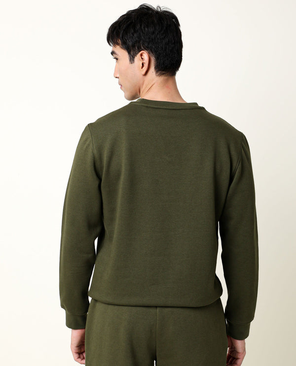 Rare Rabbit Men's Astor Olive Cotton Polyester Fabric Full Sleeves Floral Graphic Print Sweatshirt