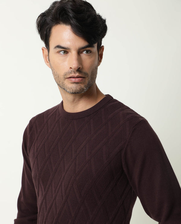 Rare Rabbit Men'S Cable Brown Sweater Cotton Fabric Full Sleeves