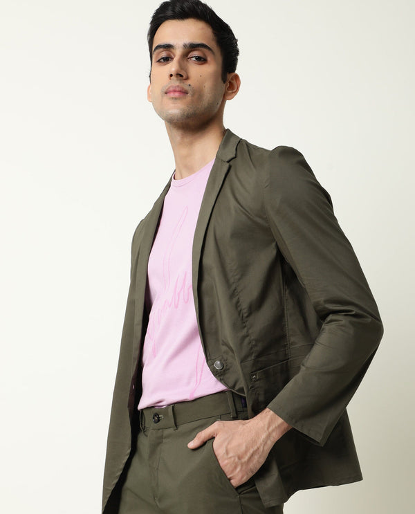 Rare Rabbit Men's Glaze Olive Plain Lightweight Blazer/Jacket