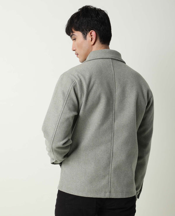 Rare Rabbit Men's Tweeder Light Green Textured Broad Collar Jacket